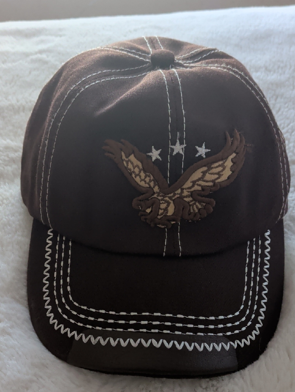 Brown Eagle Patch Baseball Cap with White Stitching